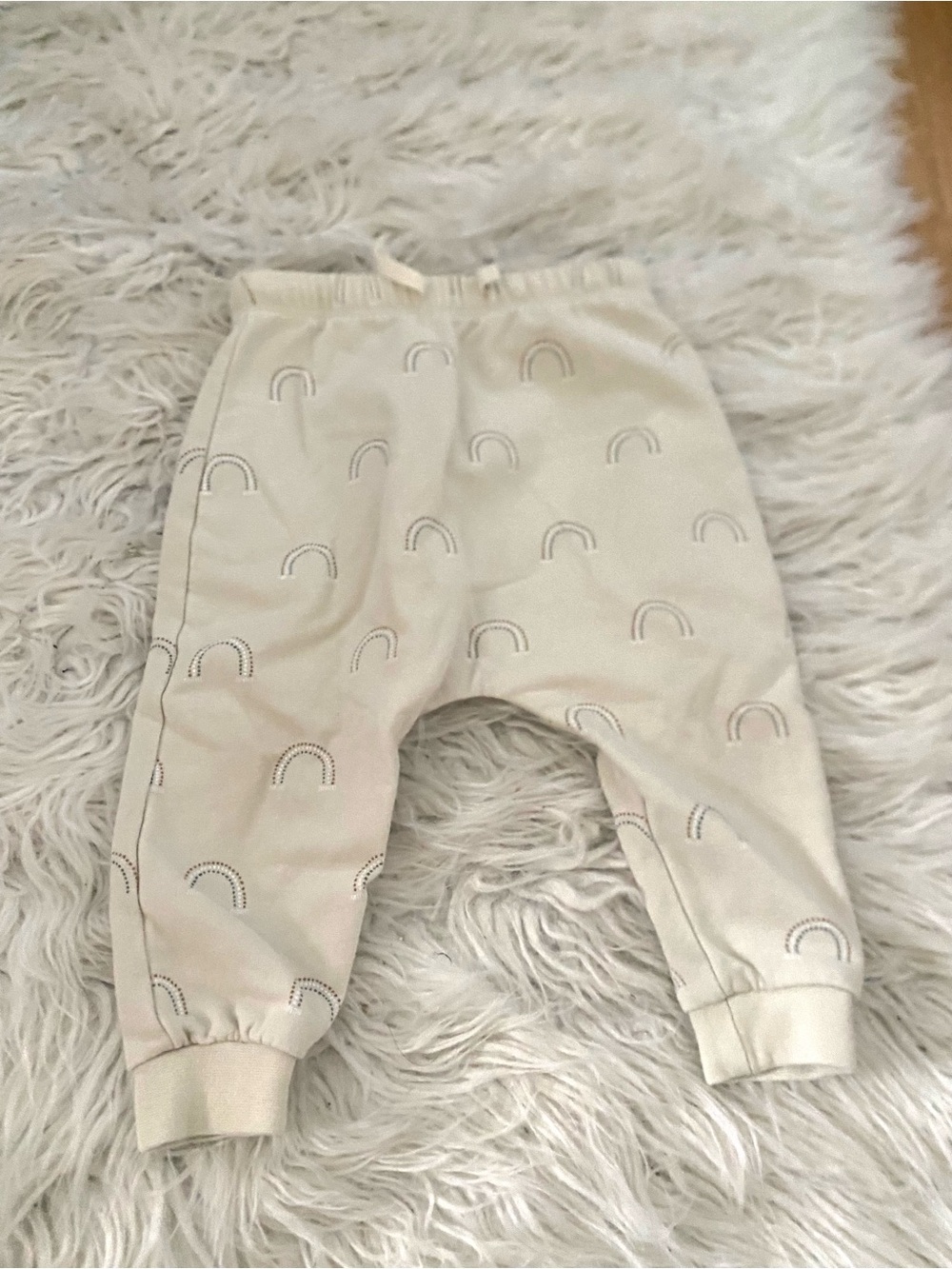Quincy Mae Beige Rainbow Jogger Pants Organic Cotton Drawstring Baby Size 12-18m
